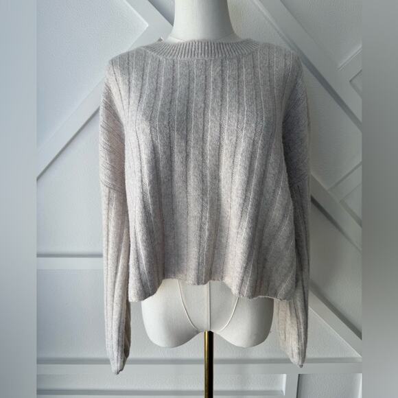 NWT Nordstrom BP Cropped Crewneck Cable Ribbed Soft Sweater Beige Oatmeal Sz XL - Picture 1 of 9